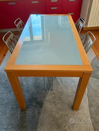 Tavolo allungabile Rovere e Vetro + 4 sedie