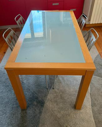 Tavolo allungabile Rovere e Vetro + 4 sedie