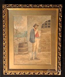 quadro vecchio dipinto ad acquerello 