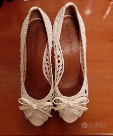 Scarpe Decoltè bianche estive  tacco 10 cm n.37