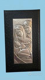 Quadro sacro in argento e pelle