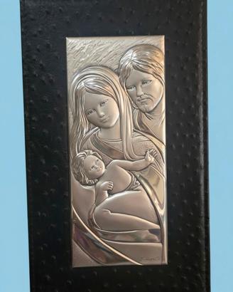 Quadro sacro in argento e pelle