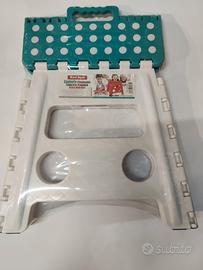 Sgabello pieghevole bianco e turchese 22x29x32 cm