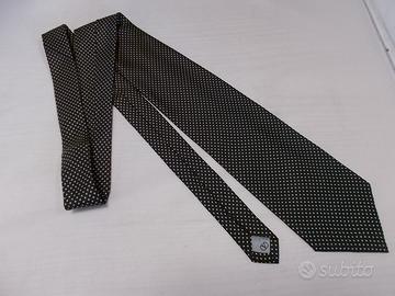 Cravatta anni "90 in seta nera con pois gialli