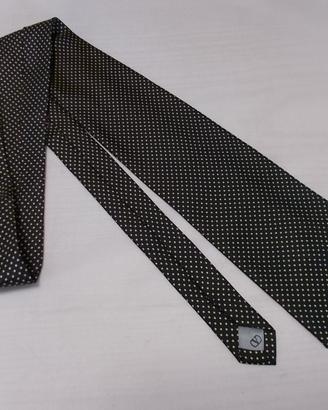 Cravatta anni "90 in seta nera con pois gialli