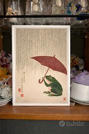 poster a4 rana con ombrello giapponese + cornice