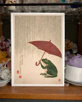 poster a4 rana con ombrello giapponese + cornice