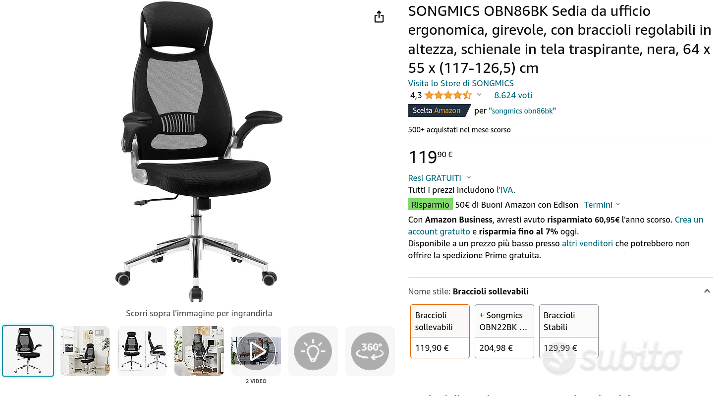 Sedia da ufficio ergonomica SONGMICS - Arredamento e Casalinghi In