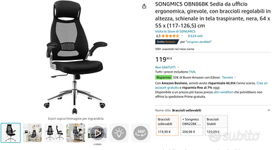 Sedia da ufficio e gaming ergonomica SONGMICS - Arredamento e Casalinghi In  vendita a Bologna