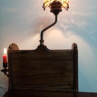 Antico porta lume in legno ed ottone