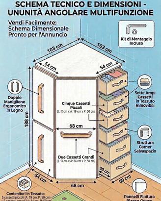 
Armadio Angolare Salvaspazio Multifunzione - Bian