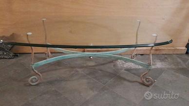 tavolino da salotto in ferro battuto e vetro