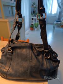 borsa in pelle blu scuro