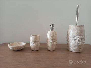 Set accessori bagno marmo beige 4 pezzi