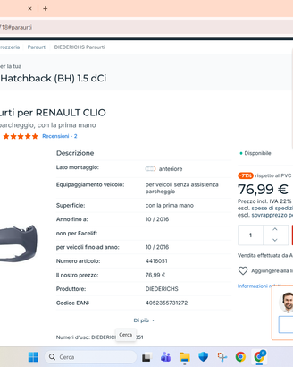 PARAURTI ANTERIORE RENAULT CLIO 4 DEL 2013