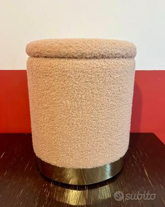 Pouf Contenitore Piccolo in Tessuto Bouclé Beige