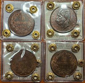 Giro completo dei 10 centesimi Umberto I, fdc ross