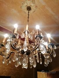 Lampadario in cristallo e ottone 