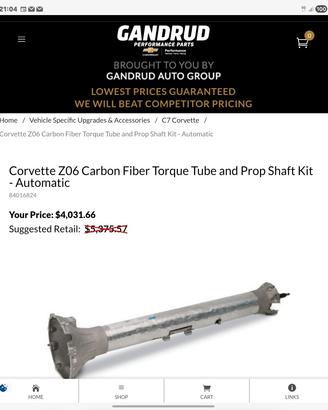 albero di trasmissione in carbonio per corvette C7
