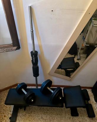 Panca reclinabile + Kit pesi 50kg Decathlon