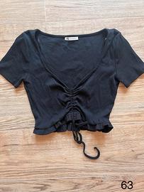 Crop top nero Zara arricciato a coste - Taglia L