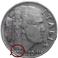 20 Centesimi 1939 Regno d'Italia - Errore di Conio
