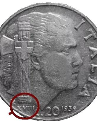 20 Centesimi 1939 Regno d'Italia - Errore di Conio