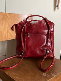 Borsa a spalla / zaino rosso in vera pelle