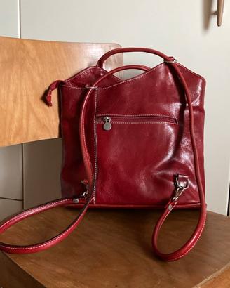 Borsa a spalla / zaino rosso in vera pelle