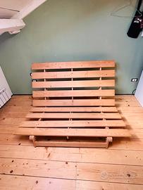 Divano Letto Futon in legno+Materasso sanificato 