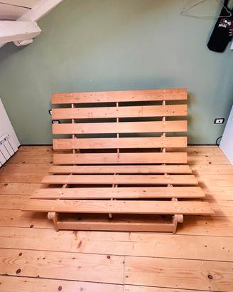 Divano Letto Futon in legno+Materasso sanificato 
