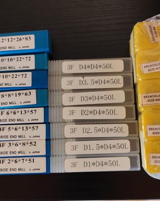 Lotto frese metallo duro + mandrini ER16 (1–10 mm)