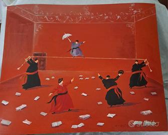 quadro di Gianni Corbinelli Naif,  preti cardinali