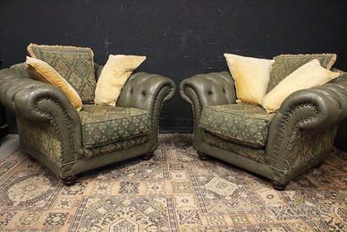 COPPIA POLTRONE CHESTERFIELD CLUB IN PELLE VERDE