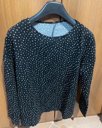 Maglia maniche lunghe nera e fiori bianchi Tezenis