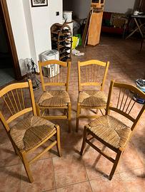 4 sedie in legno impagliate buono stato, stile cl