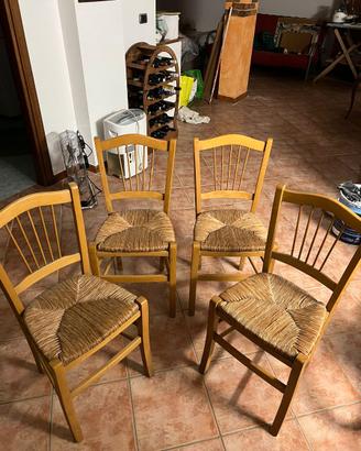 4 sedie in legno impagliate buono stato, stile cl
