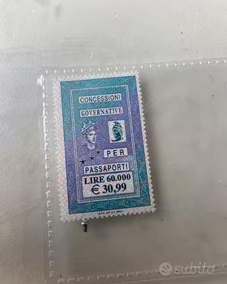 Marca da bollo per passaporti da 60.000 lire