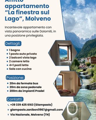 Stupendo LA FINESTRA SUL LAGO a Molveno 5 posti