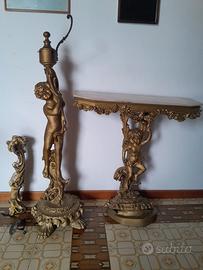 Consolle e appendi abiti con angeli in legno