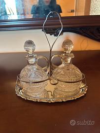 Oliera e acetiera vintage in vetro e supporto