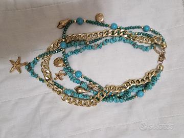 Collana turchese ed acciao dorato