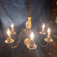 lampadario anni 50 ottone e porcellana revisionato