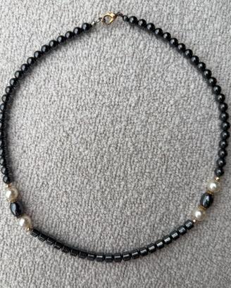 Girocollo Vintage in Ematite Naturale e Perle Faux