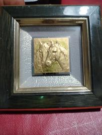 Quadretto vintage cavalli in foglia d'oro 23 kt