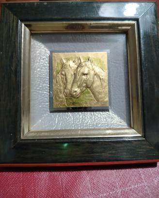 Quadretto vintage cavalli in foglia d'oro 23 kt