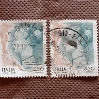 Set 2 francobolli 650 lire (La donna nell'arte)