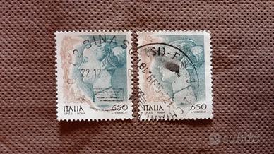 Set 2 francobolli 650 lire (La donna nell'arte)