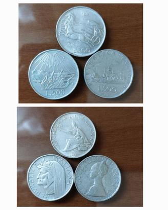 3 monete da 500 Lire: Dante, Caravelle, Centenario