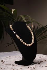 Collana di perle vere con cuore  oro bianco 18k